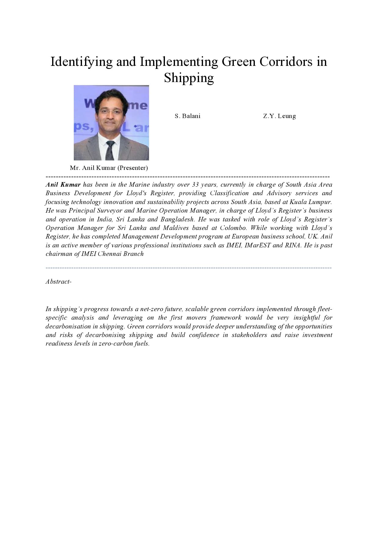 Full page image of the paper: Identifying and Implementing Green Corridors in Shipping