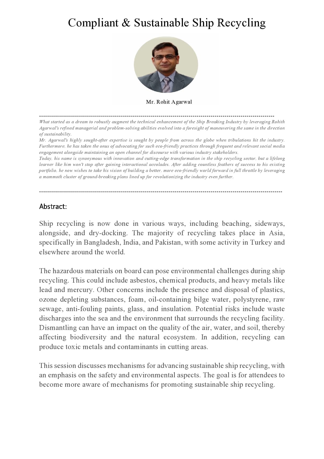 Full page image of the paper: Compliant & Sustainable Ship Recycling