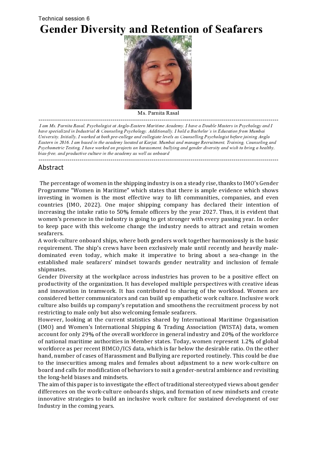 Full page image of the paper: Gender Diversity and Retention of Seafarers