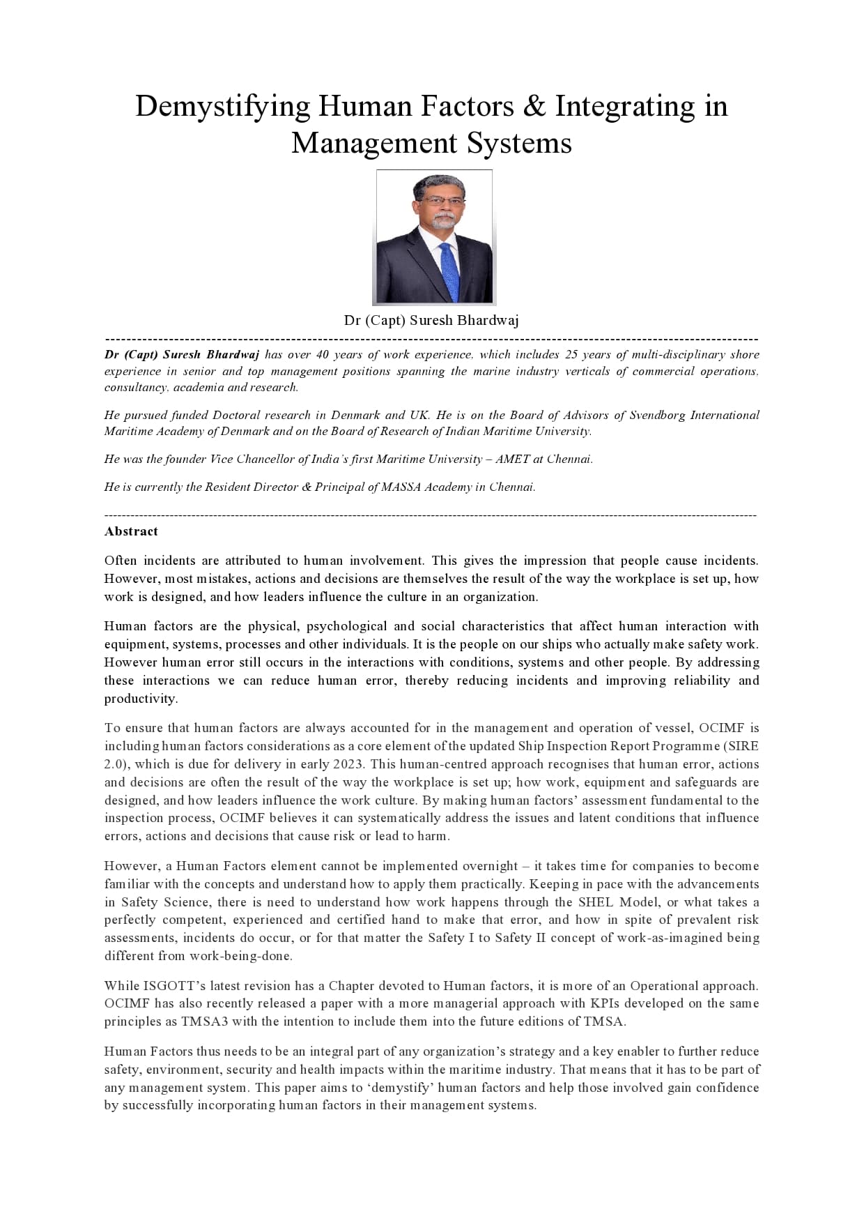 Full page image of the paper: Demystifying Human Factors & Integrating in Management Systems