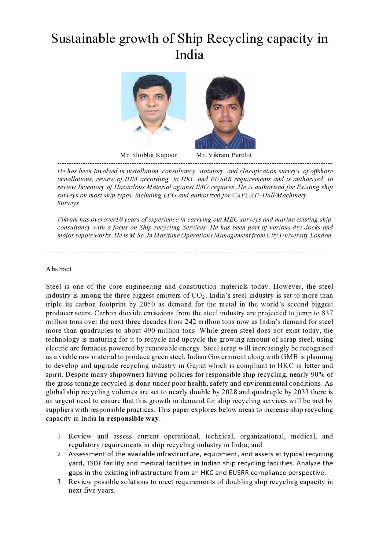 Full page image of the paper: Sustainable growth of Ship Recycling capacity in India